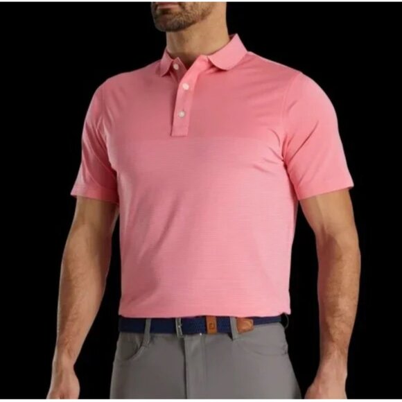 FootJoy Lisle Weather Print Self Collar Polo Pink Peach Golf Shirt Casual Top - Picture 4 of 8